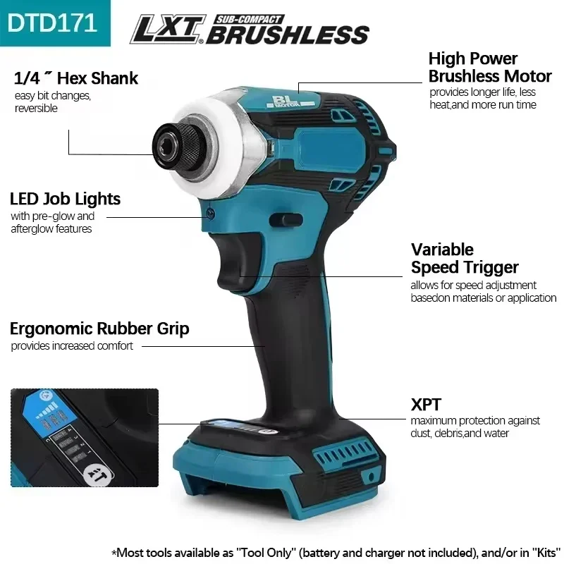 Fit Makita DTD171 Brushless Impact Driver Rechargeable Screwdriver Drills Cordless Power Tools 18V BL Motor Bare Tool Unit Tools
