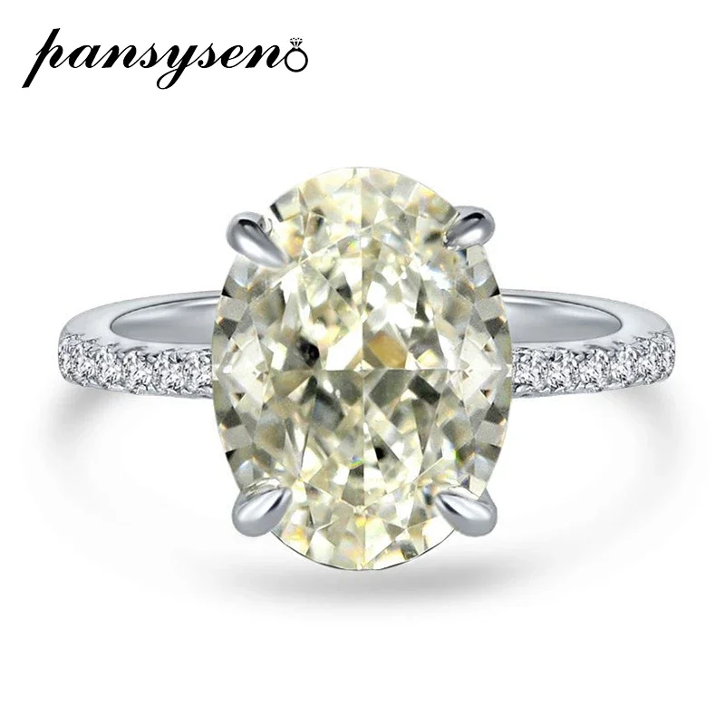 

PANSYSEN Top Quality 925 Sterling Silver 4CT Oval Cut Simulated Moissanite Diamond Wedding Engagement Ring Jewelry for Women