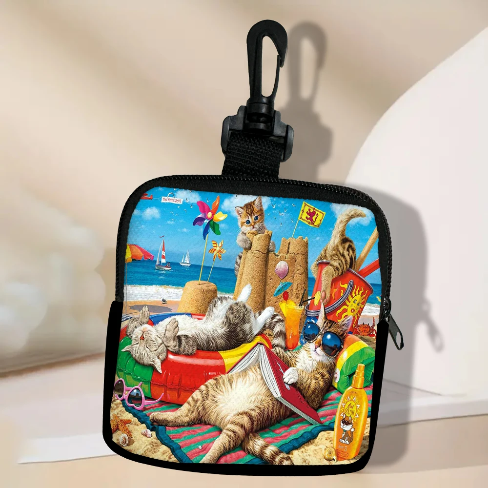 Portafoglio portamonete di grande capacità con stampa di gatti divertenti Borsa portamonete digitale impermeabile, scelta ideale per i regali