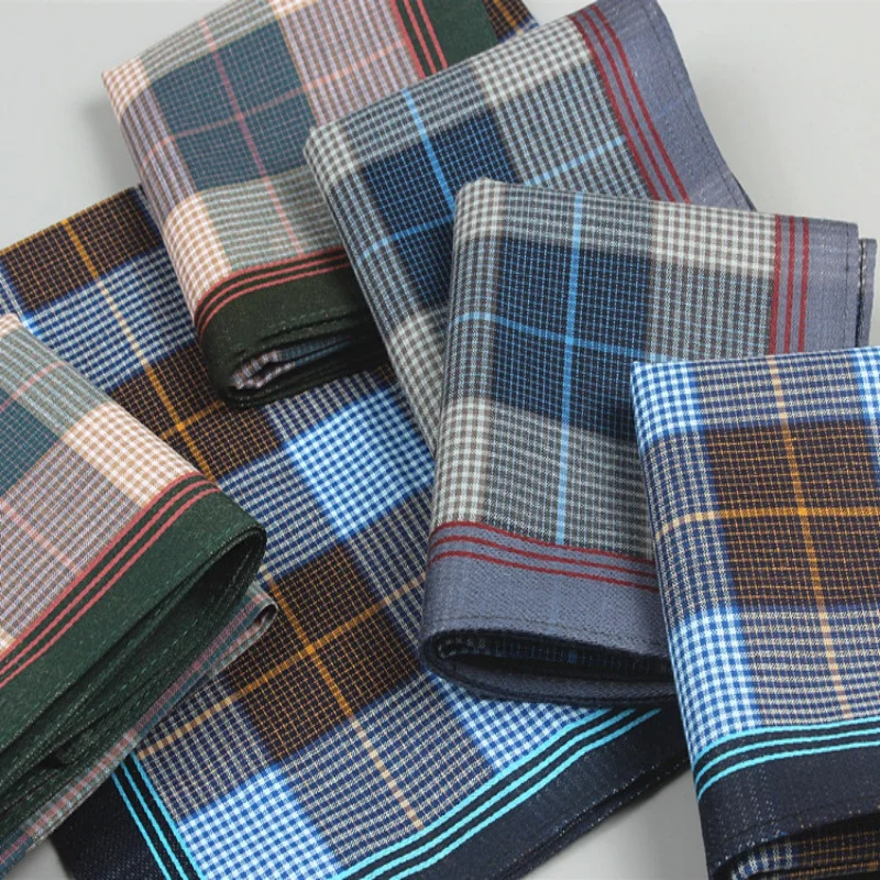 15.7in Men\'s striped cloth handkerchief, suit small square grid cloth, home decoration, outdoor decoration, 6PCS, thin style