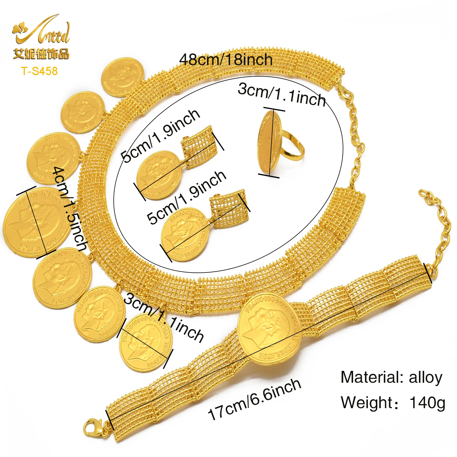 ANIID Ethiopian 24K Gold Color Coins Jewelry Set African Hawaiian Luxury Necklace Bracelet Pendant Set Dubai Wedding Gifts