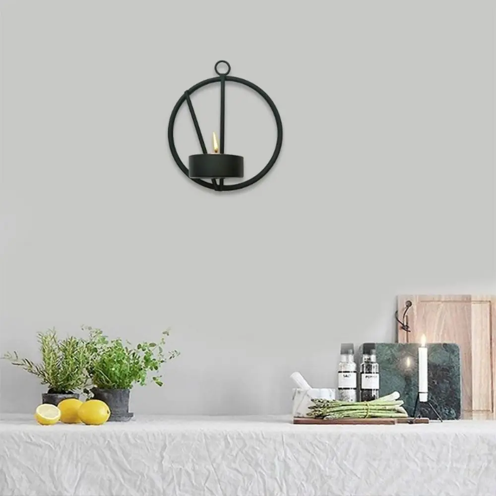 Iron Art Geometric Candle Holder Stylish Design Easy to Clean Wall Hanging Tea Lights Durable Round Metal Wall Holder Party Gift