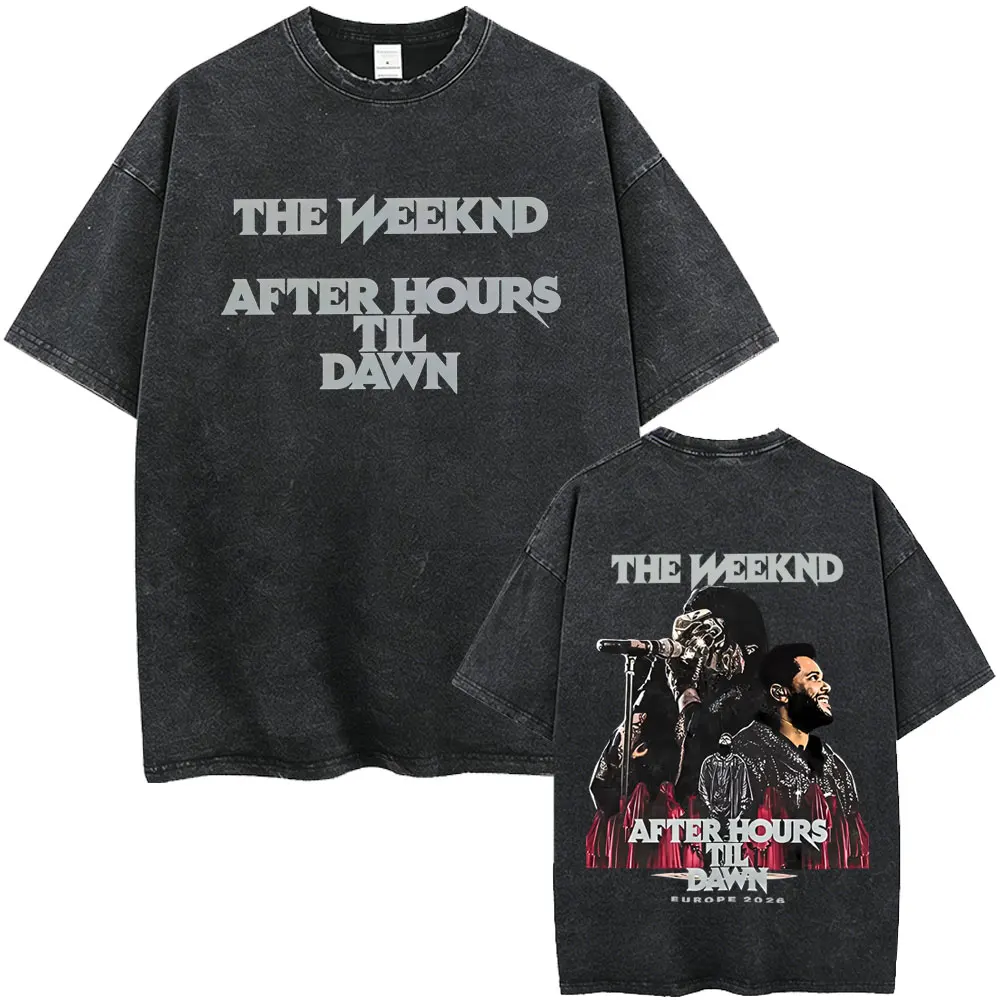 Washed Vintage Rapper The Weeknd Double Sided Print T Shirt Men Women Hip Hop Fashion Pop Music T-shirt Male Oversized T-shirts