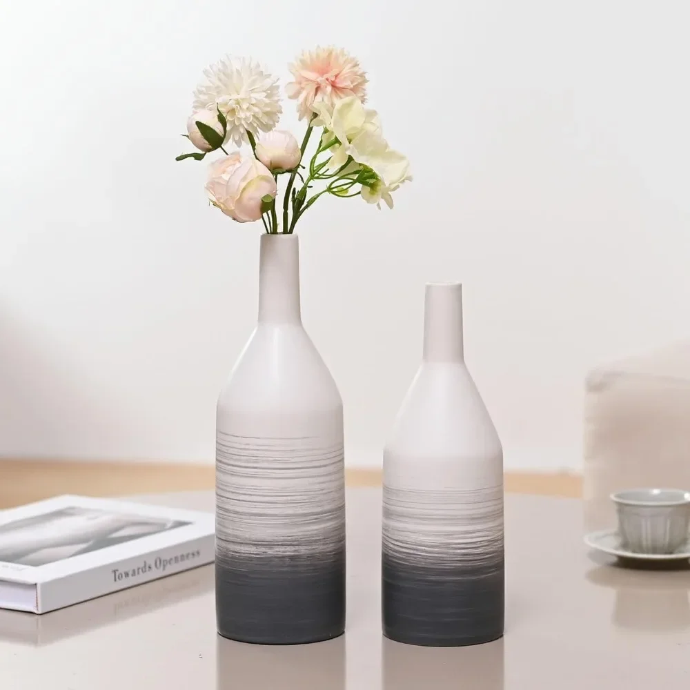 

Gray Vases Set of 2, Tall Ceramic White Modern Vase Ideal Gift for Valentines Day Decor, Ceramic Vase