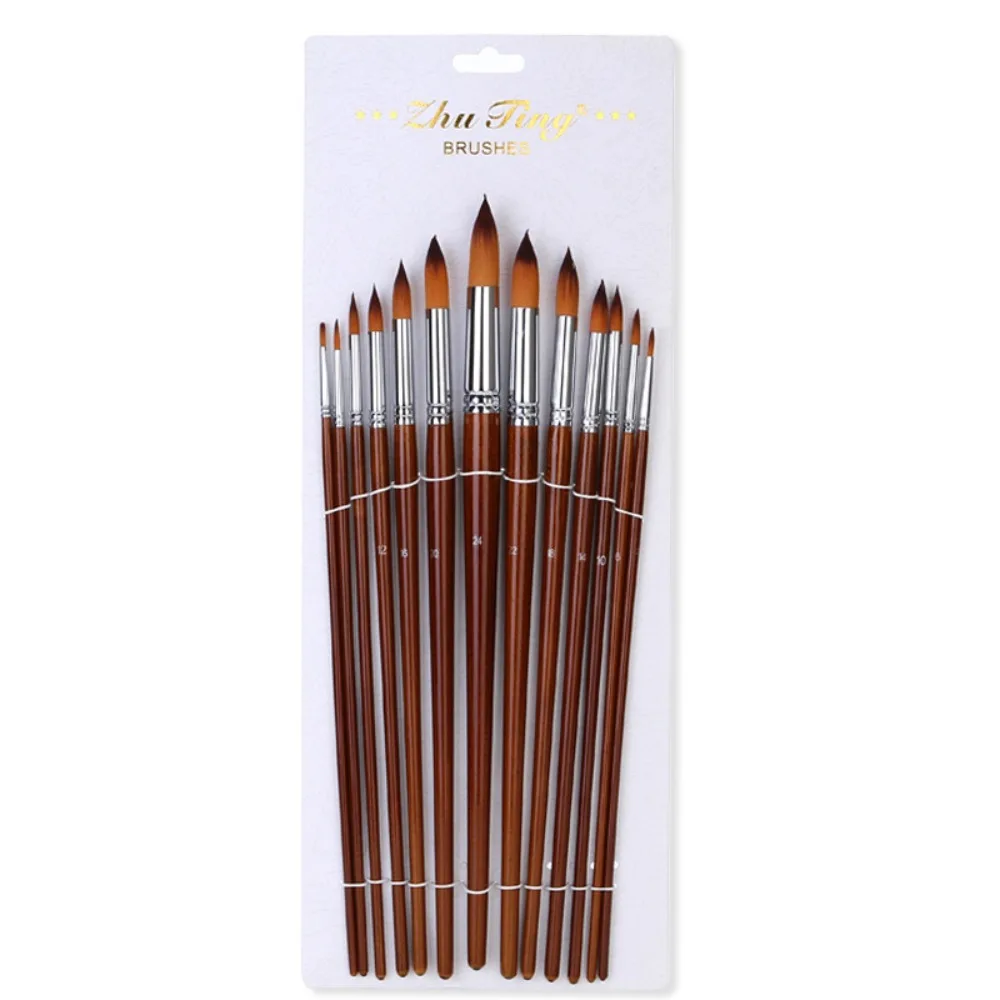 Professional Wooden Paint Brushes Set Synthetic Hair Round Tip Paint Brushes Multi-purpose Watercolor Brushes Oil Painting