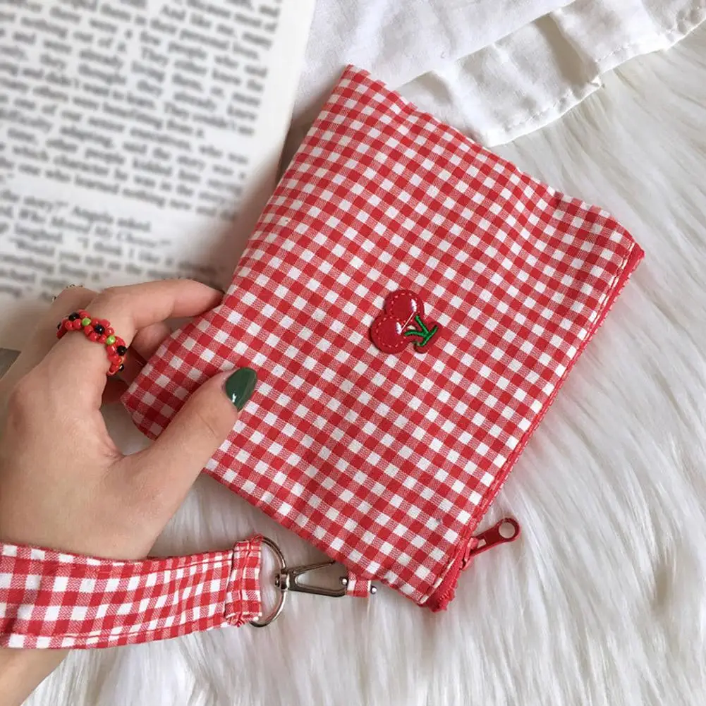 Bolsa de cosméticos de lona con estampado de cuadros pequeños, bolsa de maquillaje estética femenina, bolsa de cosméticos, bolsas de viaje exactas para mujer