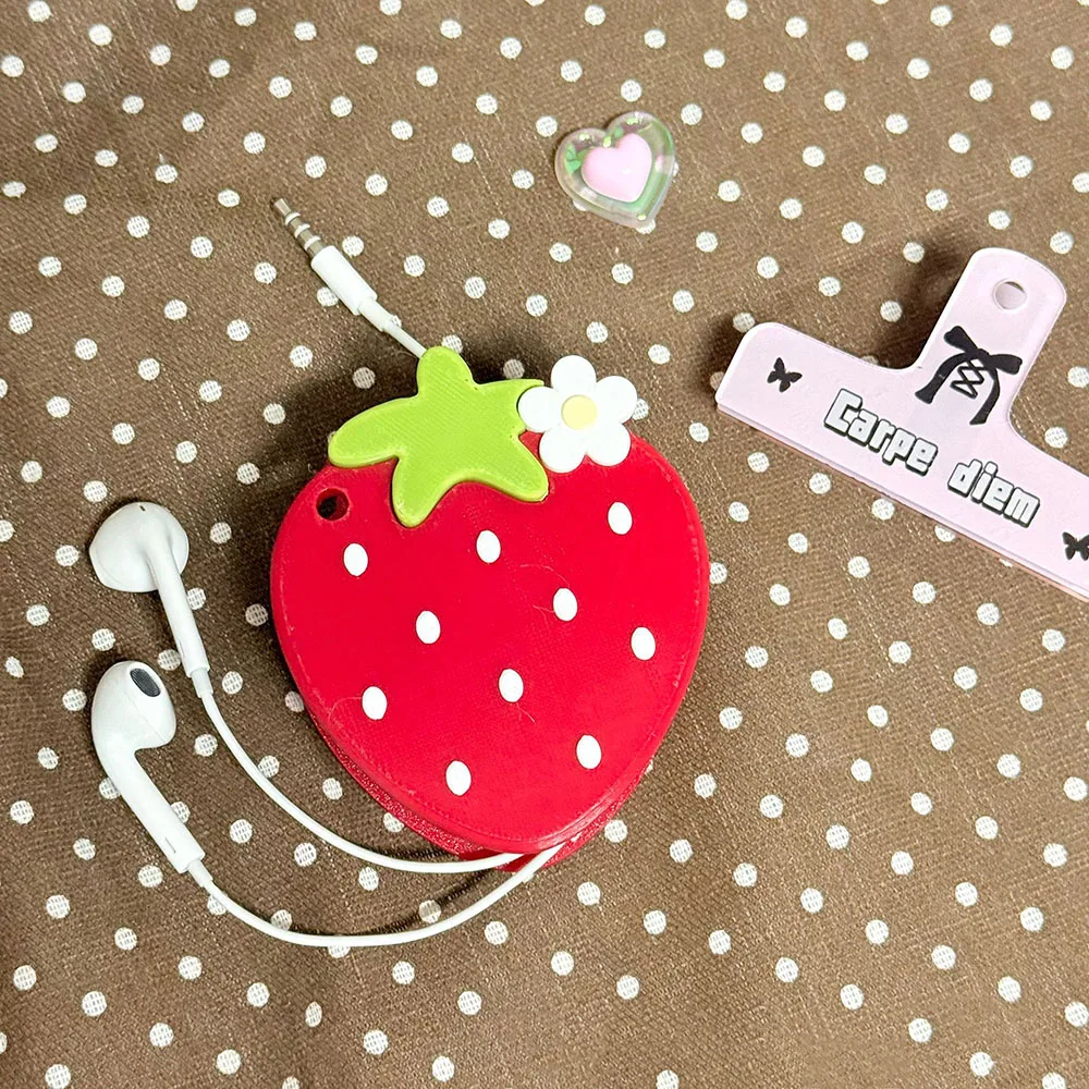 3D‑Printed Cute Strawberry Data Cable Storage Holder Portable Earphone Cord Winder Protective Box For Wired Headset Accessories