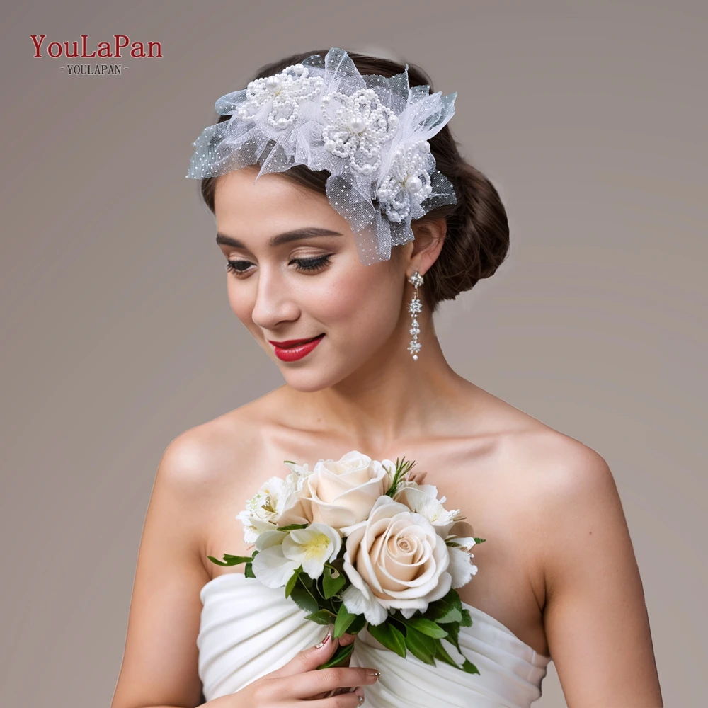 YouLaPan-Aro de gasa para el pelo de Color blanco para novia, accesorios para el cabello de boda, perlas de lujo para mujer, adornos elegantes para el cabello de fiesta, HP693