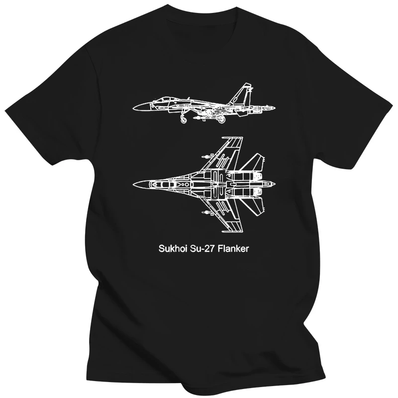 Quality Tops Hipster Tees Military T-Shirt Russian Plane Fighter - Sukhoi Su 27 Flanker Blueprint F16 F22Custom T Shirt Printing