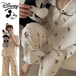 Disney Mickey Mouse Pajamas Set Cotton Women Short Sleeve Trousers Cartoon Korean Home Blouse Fashion Girls Cute Sleepwear Suit