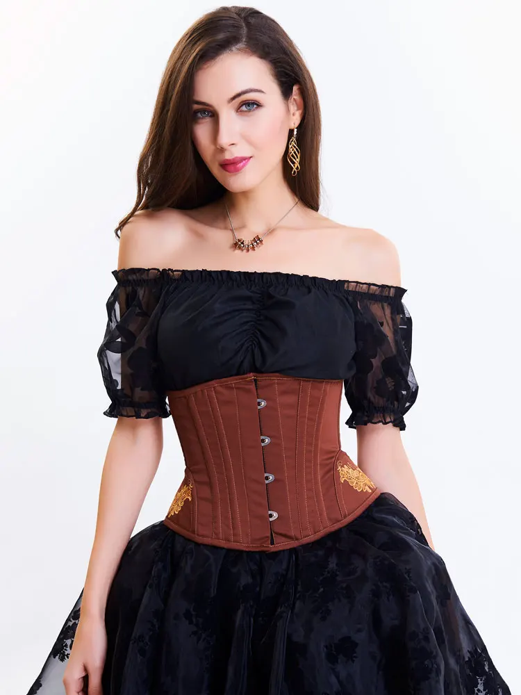 Womens Cincher Corset Embroidered Lace Up Shapewear Waist Trainer