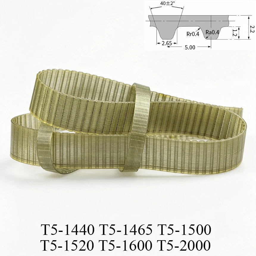 T5-1440 T5-1465 T5-1500 T5-1520 T5-1600 T5-2000 5mm Pitch T5 PU 10-75mm Steel Wire Trapezoidal Cogged Synchronous Timing Belt