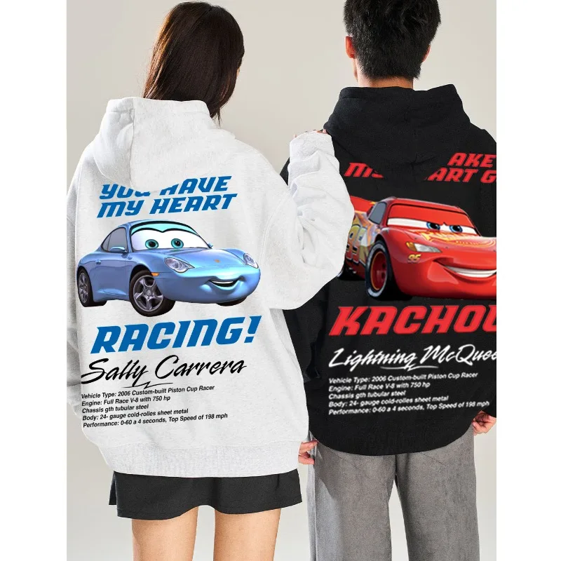 

Толстовки с принтом машин Диснея, 2025 г., Sally Carrera и Lightning McQueen, дизайнерские топы для пар, осень-зима, с длинными рукавами Y2K, большие размеры