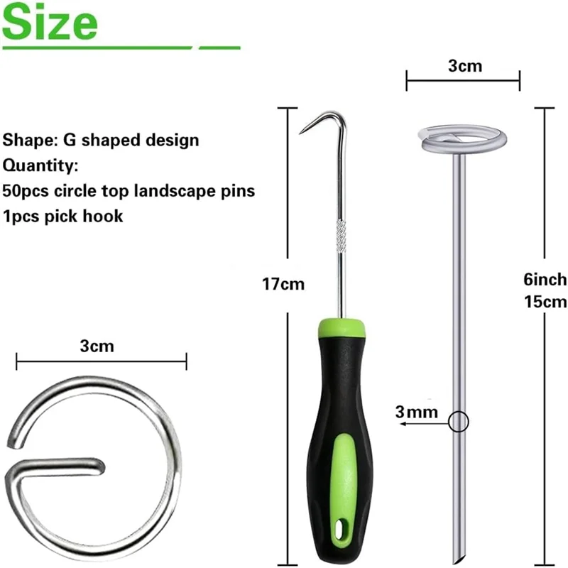 ABLL-50Pcs دبابيس المناظر الطبيعية الدائرية العلوية، حصص حديقة 6 بوصة أوتاد قماش المناظر الطبيعية المجلفنة، دبابيس أرضية ساحة شديدة التحمل Dura #4