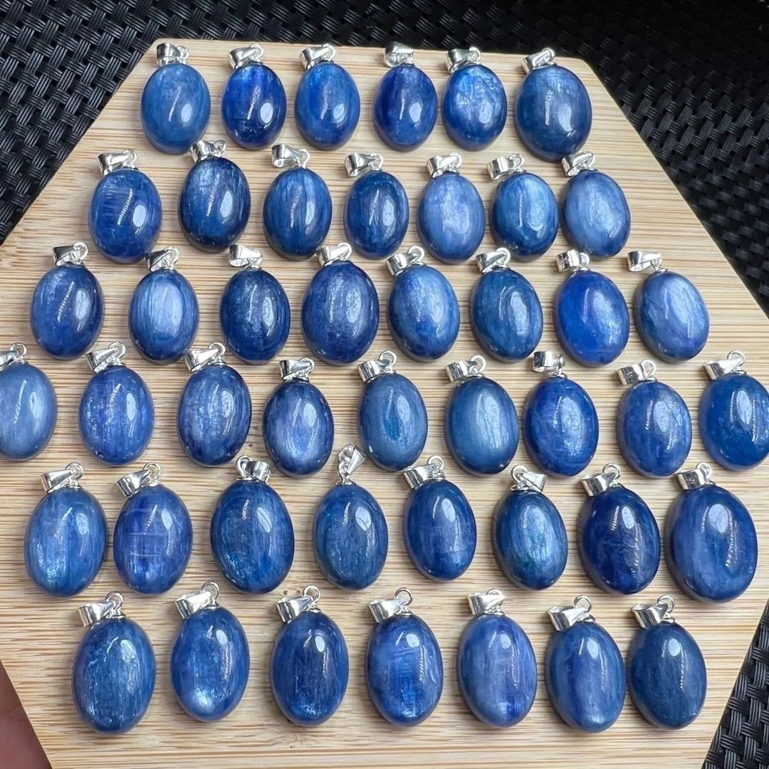 1 Pc Fengbaowu Natural Kyanite Oval Cabochon Pendant 11x15MM 925 Sterling Silver Reiki Healing Stone Jewelry Gift For Women Men