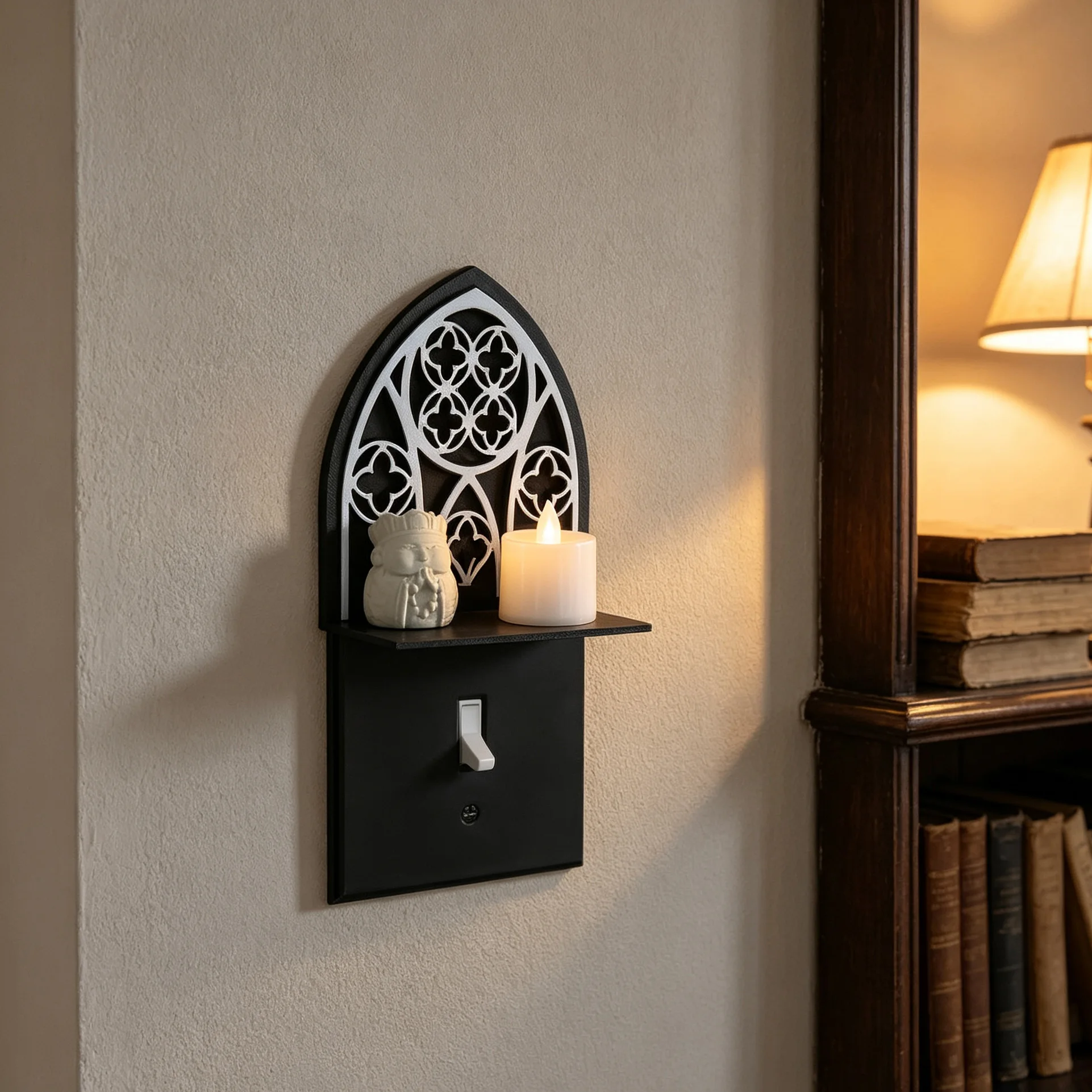 Cross-border Gothic Church Window Single Toggle Switch Plate With Shelf Vintage Dark Wall Decor Cover