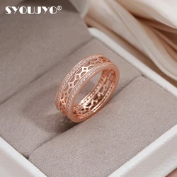 SYOUJYO Skeleton Cutting 585 Gold Color Women's Ring Double Row Natural Zircon Micro Inlay Vintage Bride Wedding Jewelry
