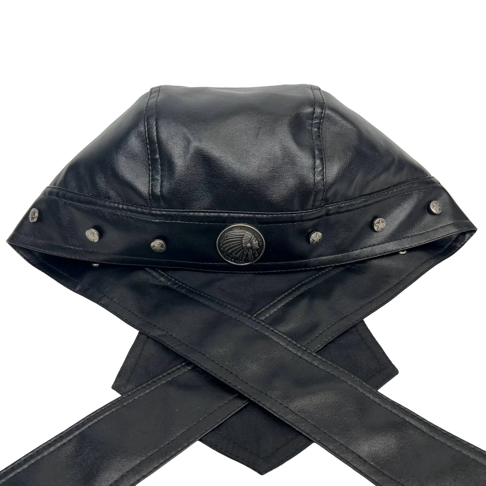 Capacete de motocicleta bandana de caveira de couro preto – presente fedorado de Halloween para cosplay de motociclista urbano