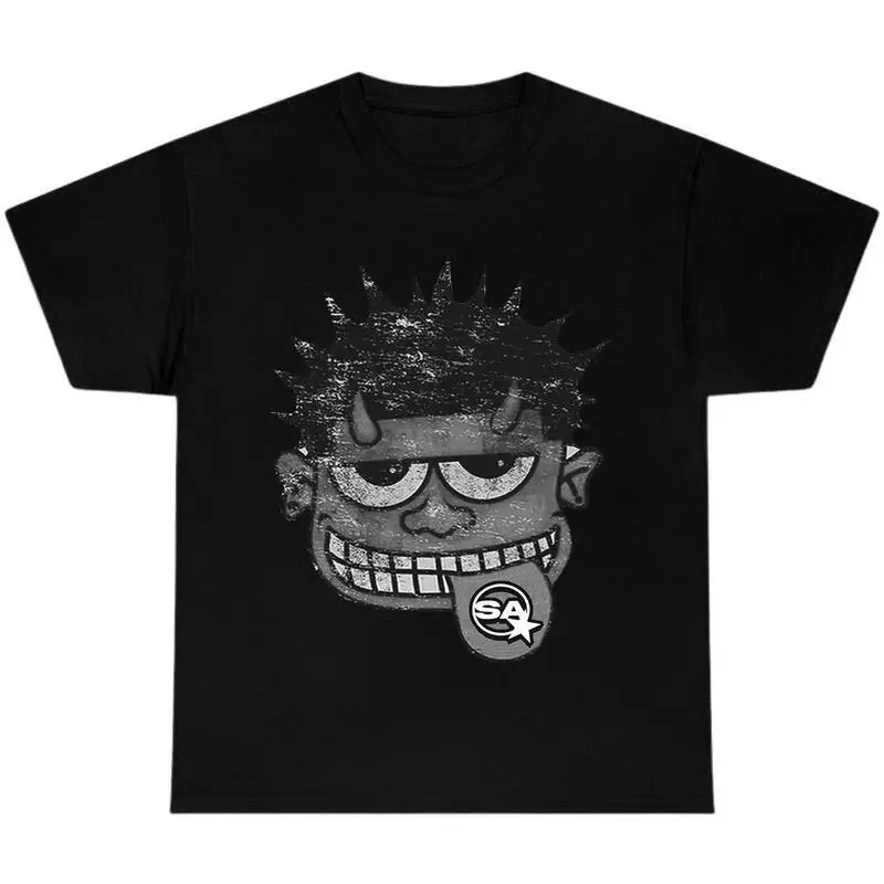 Monsterr Greyy Black Cropped Crewneck T Shirt, Unisex Cotton Graphic Shirts Top