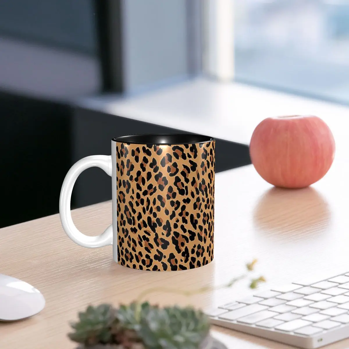 Taza con estampado de leopardo color canela, divertidas tazas de café de cerámica, tazas de té, taza de leche, regalos para mujer y hombre