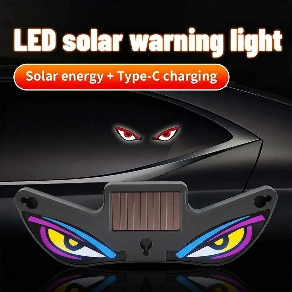 Wireless Solar Devil Eyes Car LED Warning Light Vibration Lights on Suction Cup Car Warning Light Car Decor Dynamic Display