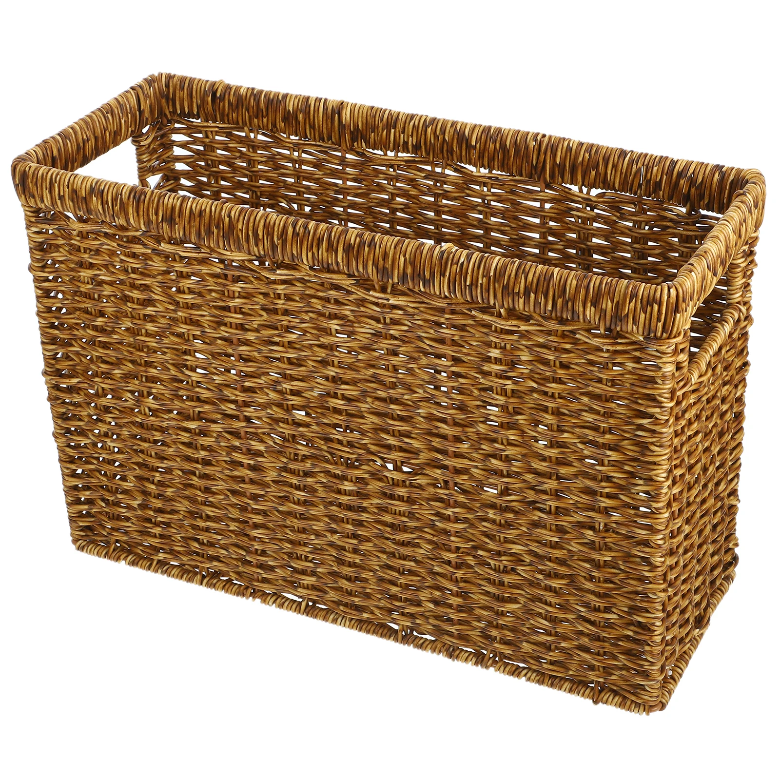 

Magazines Storage Basket Woven Handle Table Wicker Desktop Coffee Sundries B Double Color Plastic Rattan Sturdy Space