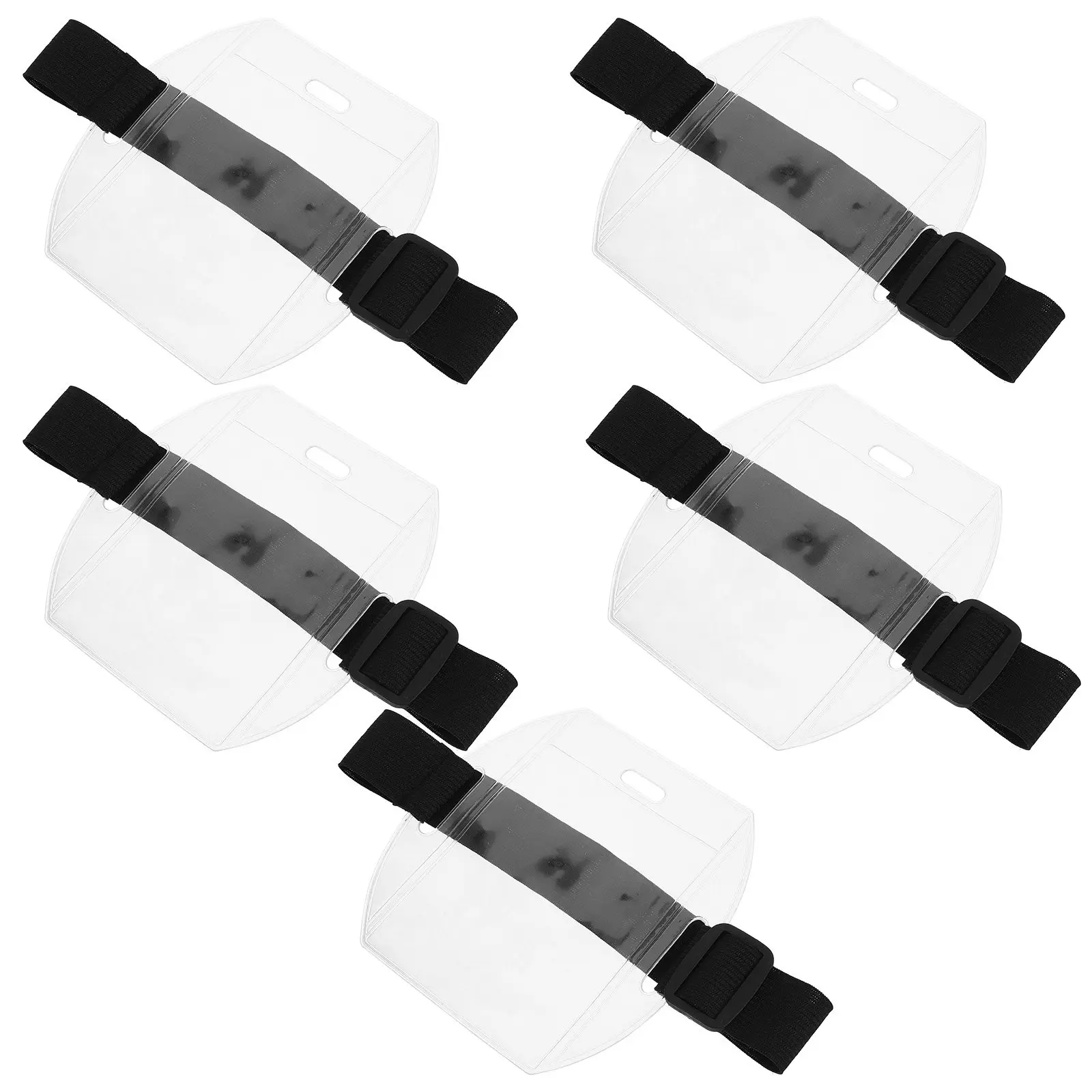 

5pcs Waterproof Arm Badge Holder Elastic Armband Id Visibility Lanyard Design Large Capacity For Travel Outdoor Sports Black