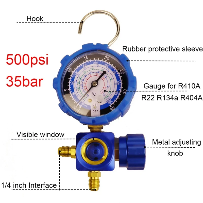 

Манометр кондиционера для R410A R22 R134A R404A, измеритель холодильного коллектора, манометр, клапан с визуальным зеркалом