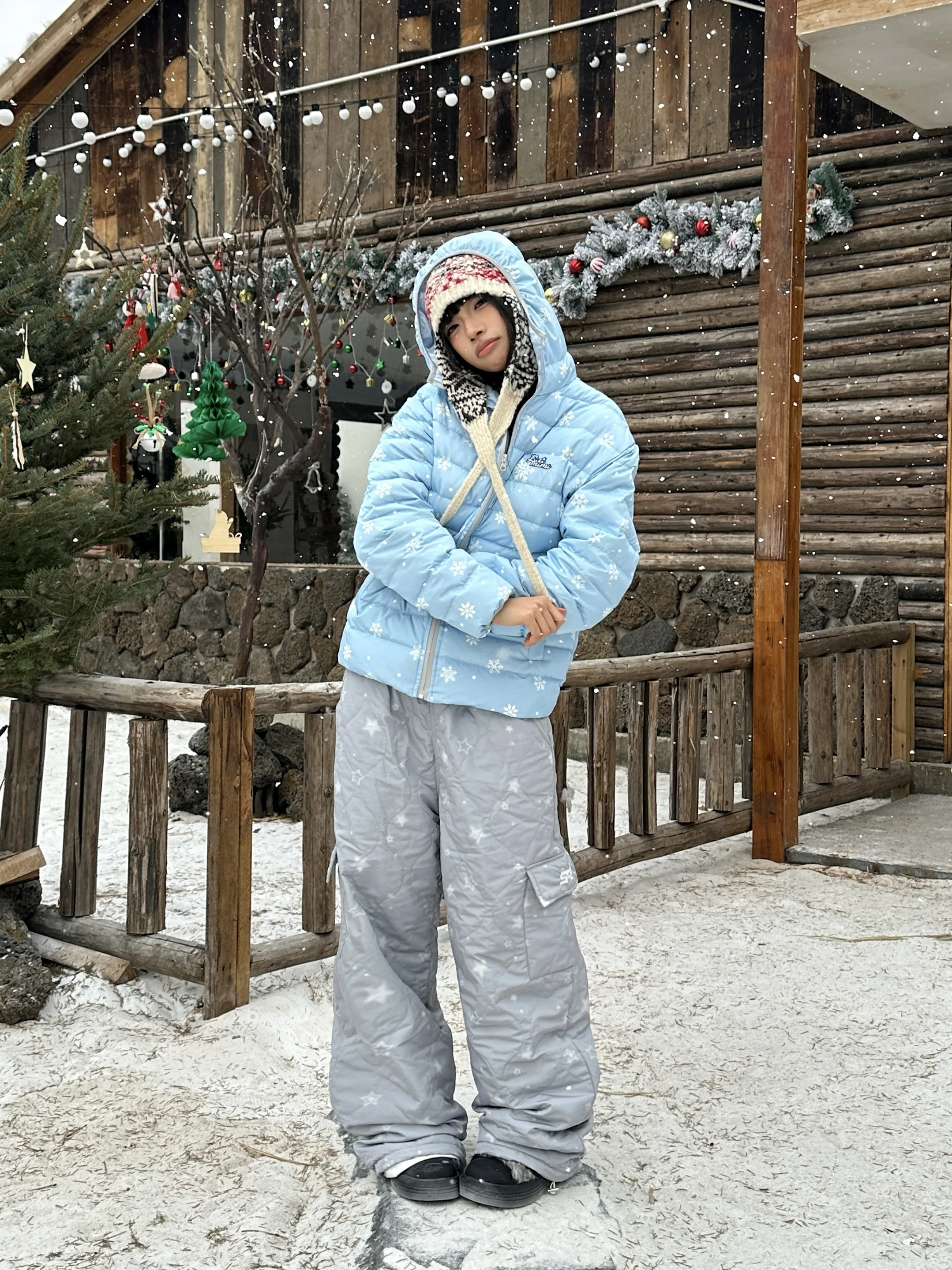 

BeOurRule American Retro Snowflake Ribbed down Jaet Lightweight Warm Du Feather Women's Autumn Winter Coat Casual Loose Fit