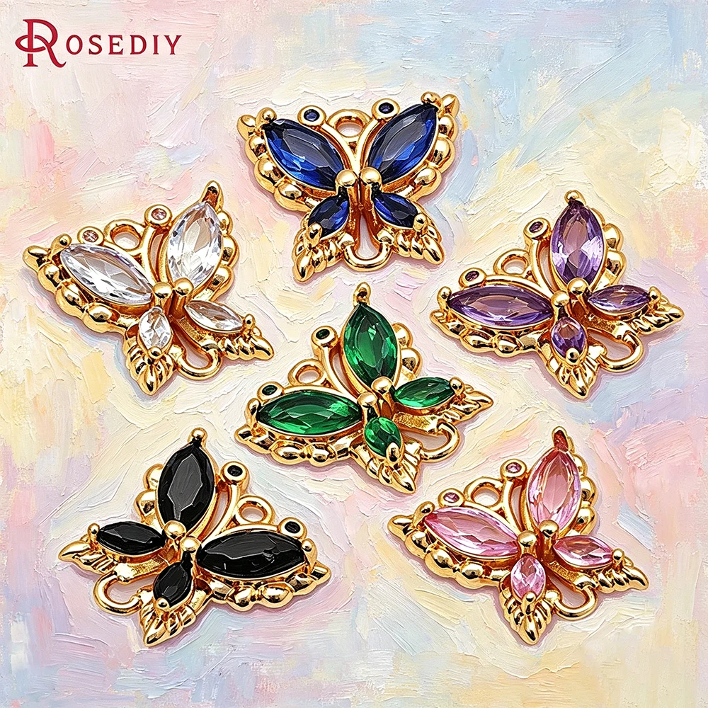 

4PCS 18K Gold Color Brass Zircon 2 Holes Butterfly Connect Charms Pendants Necklace Earrings Jewelry Diy Accessories