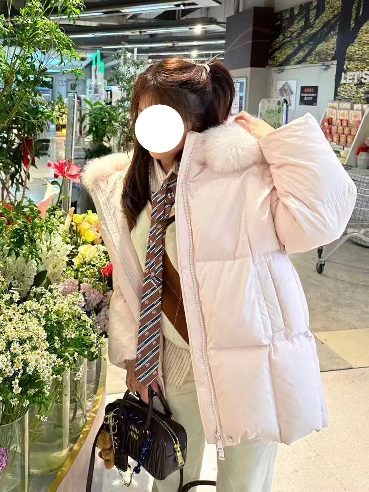 Sli Thiened-abrigo de invierno de talla pequeña para mujer, chaqueta acolchada de algodón con cuello de piel grande, estilo coreano, 2025