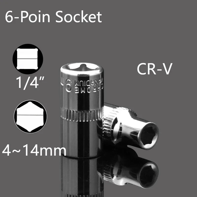 

1/4 Inch Drive Ratchet Wrench Socket Shallow Socket Hex Head Sleeve 4 4.5 5 5.5 6 7 8 9 10 11 12 13 14mm Double End Hand Tools