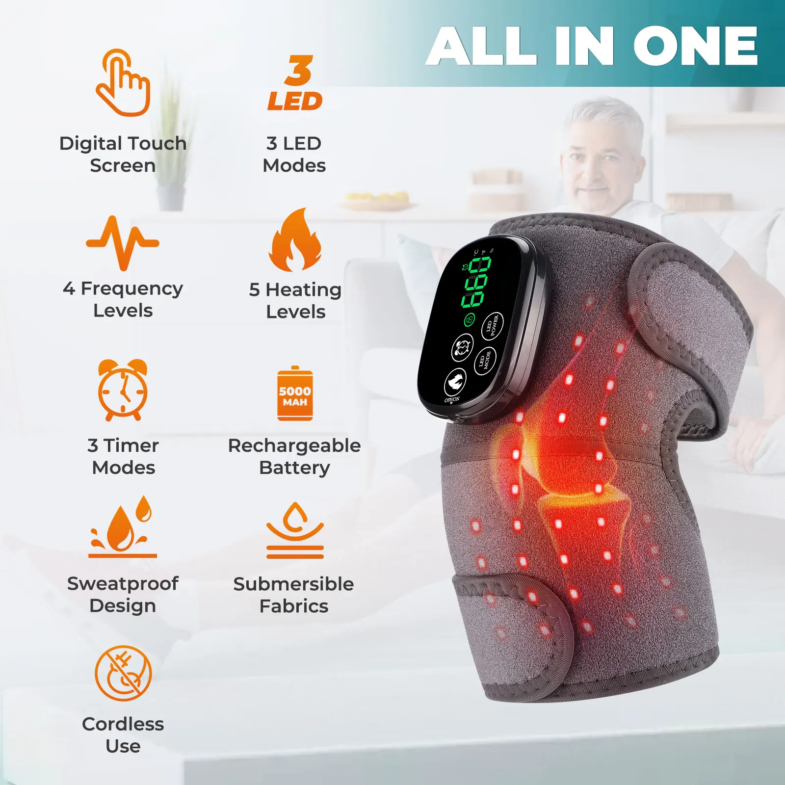 3-in-1 Cordless Multifunctional Infrared Knee Pad 650nm 850 Red Light Heating Kneepad Leg Joint Shoulder Brace Muscle Relax