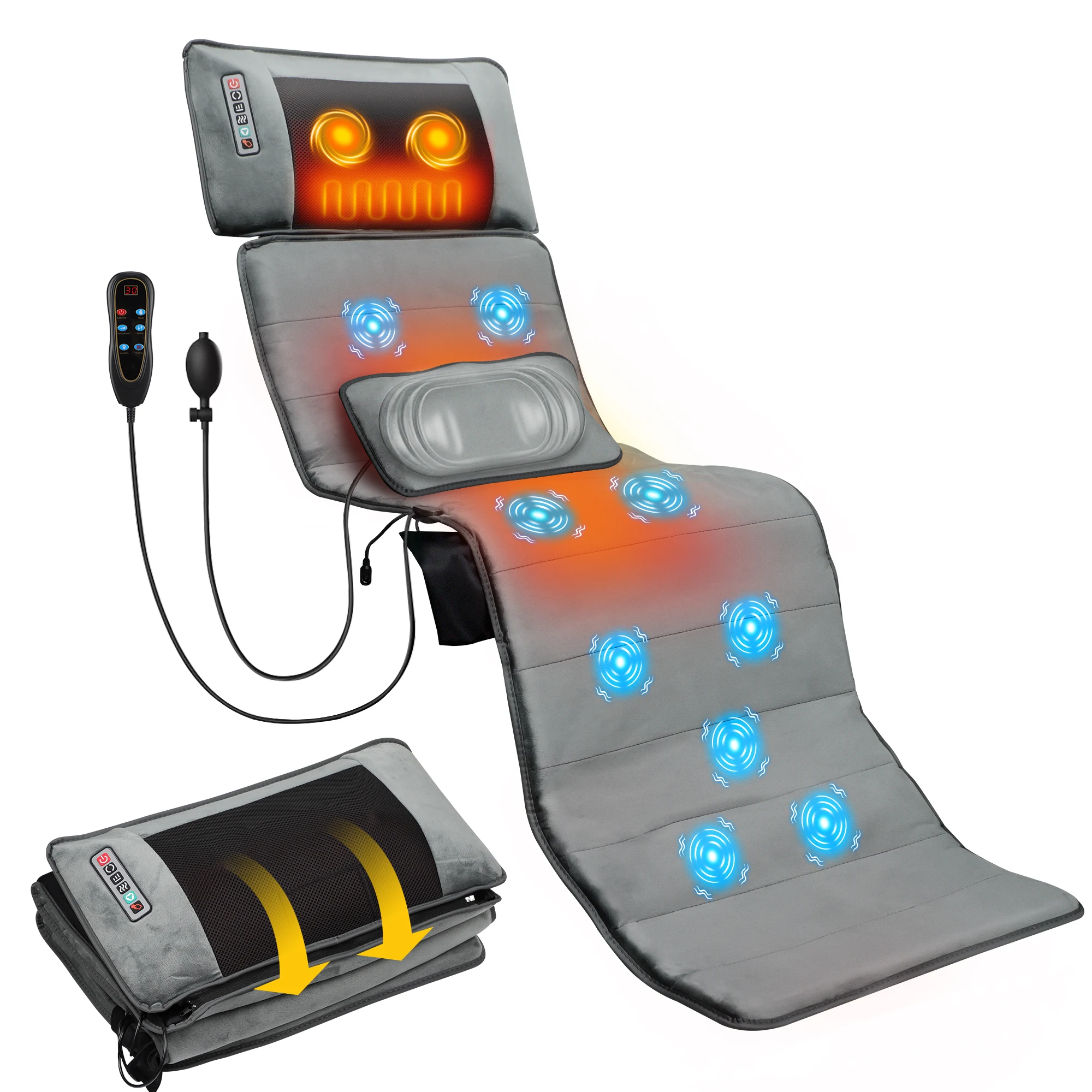 

Newest 9 Modes & 9 Intensity Levels Neck Pillow & Lumbar Airbags Full Body Massage Mattress Pad Car Seat Massage Cushion
