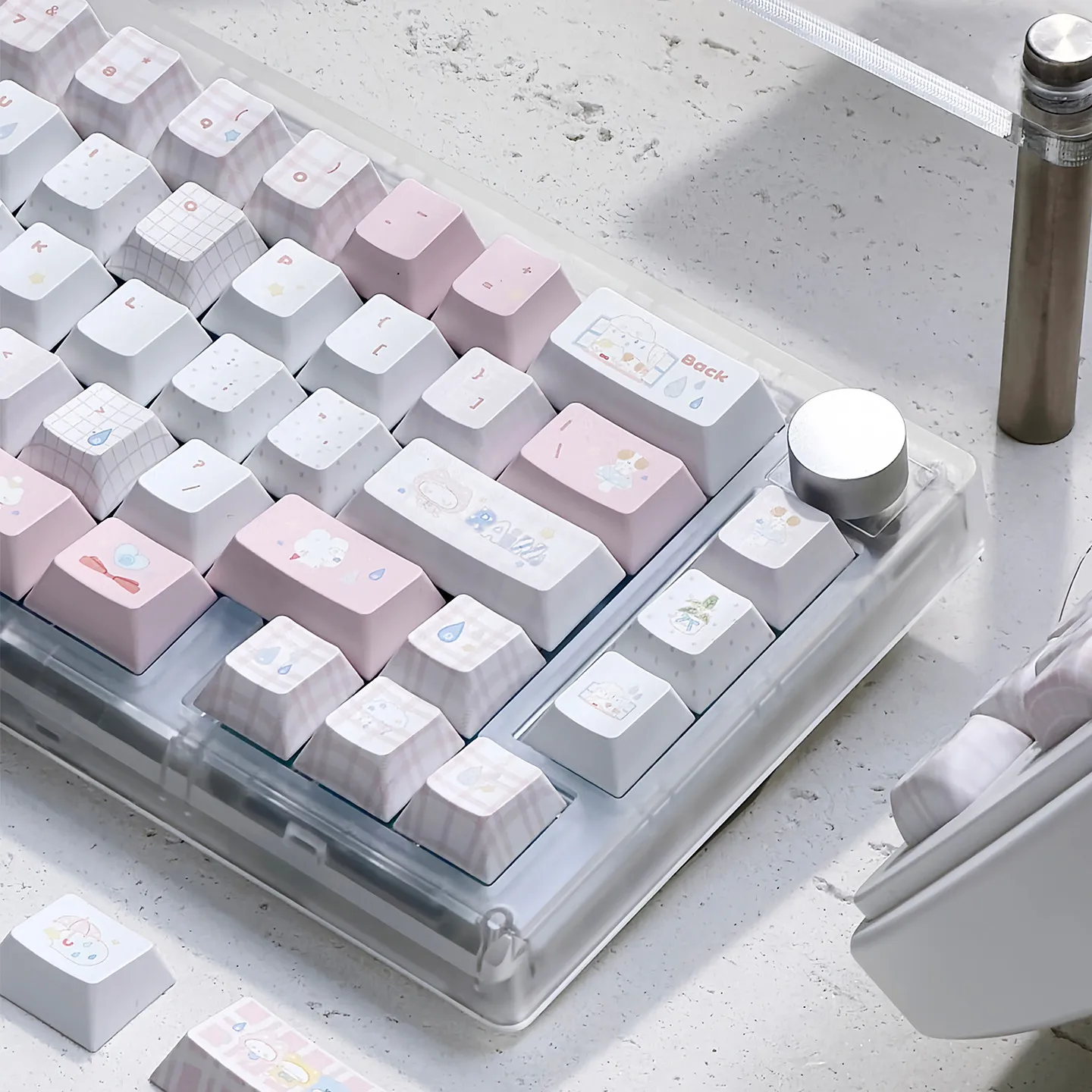 URE Pink Fairy Garden keycaps Cherry Profile Dye-Sub PBT Keycaps Set Cute Round MOA Key Caps For MX Cherry Mechanical Keyboard