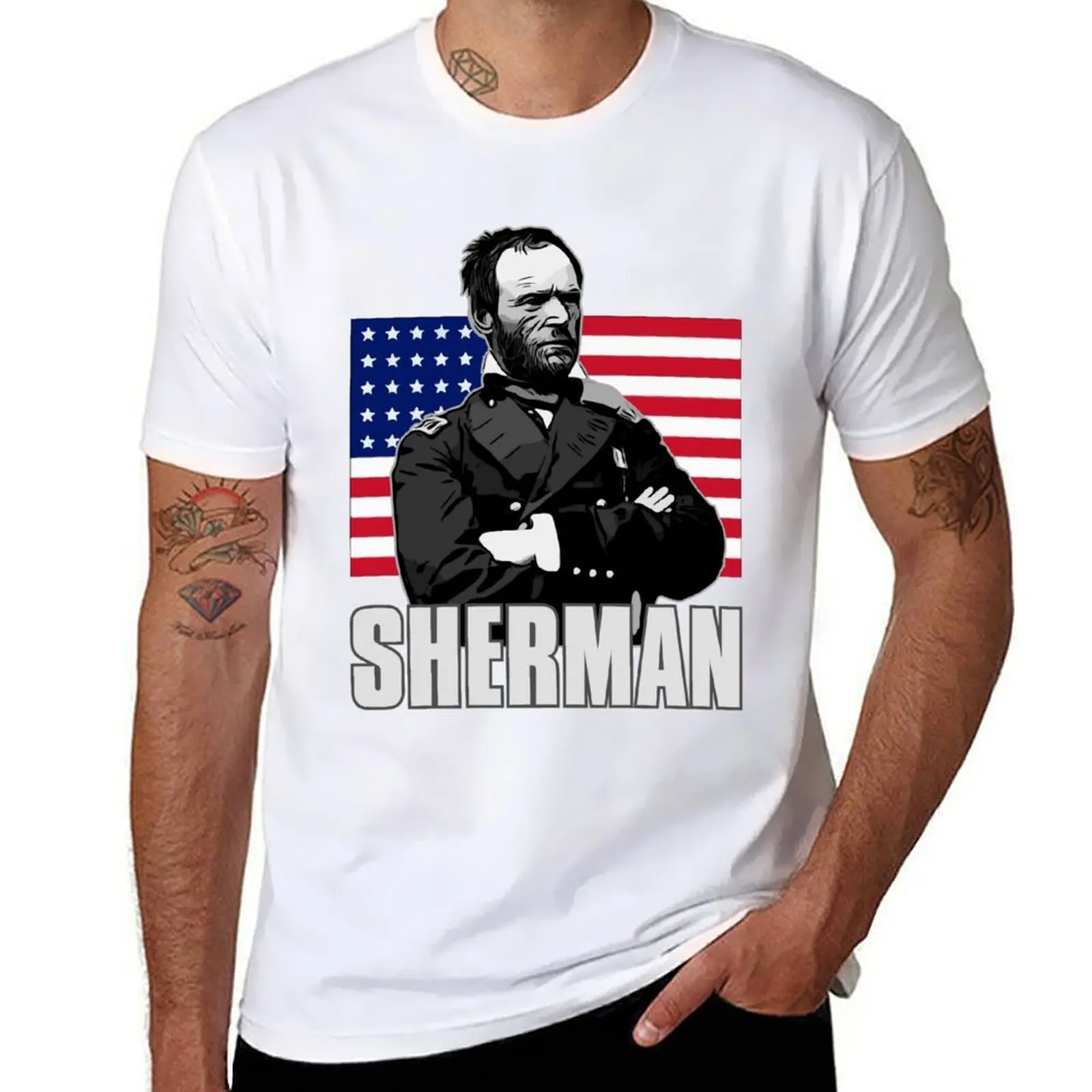 

William Tecumseh Sherman Shirt Union US Flag Graphic T-Shirt t shirts for man cotton funny T-Shirt