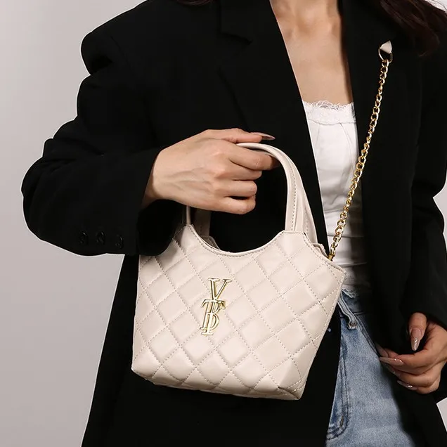 

​Mini Quilted Chain Tote Basket Bag Micro Crossbody Purse Premium Caviar Leather Luxe Evening Essential Accessory