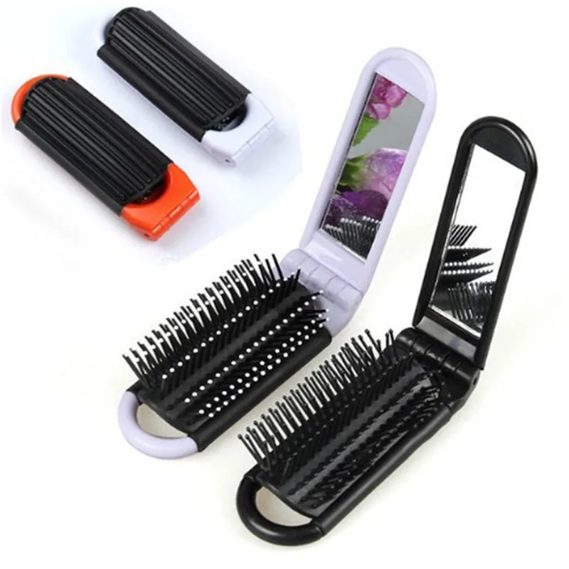 Travel Hair Comb Portable Foldable Hair Brush With Mirror Compact Pocket Size Purse Travel Comb Anti Static Folding Airbag Combs