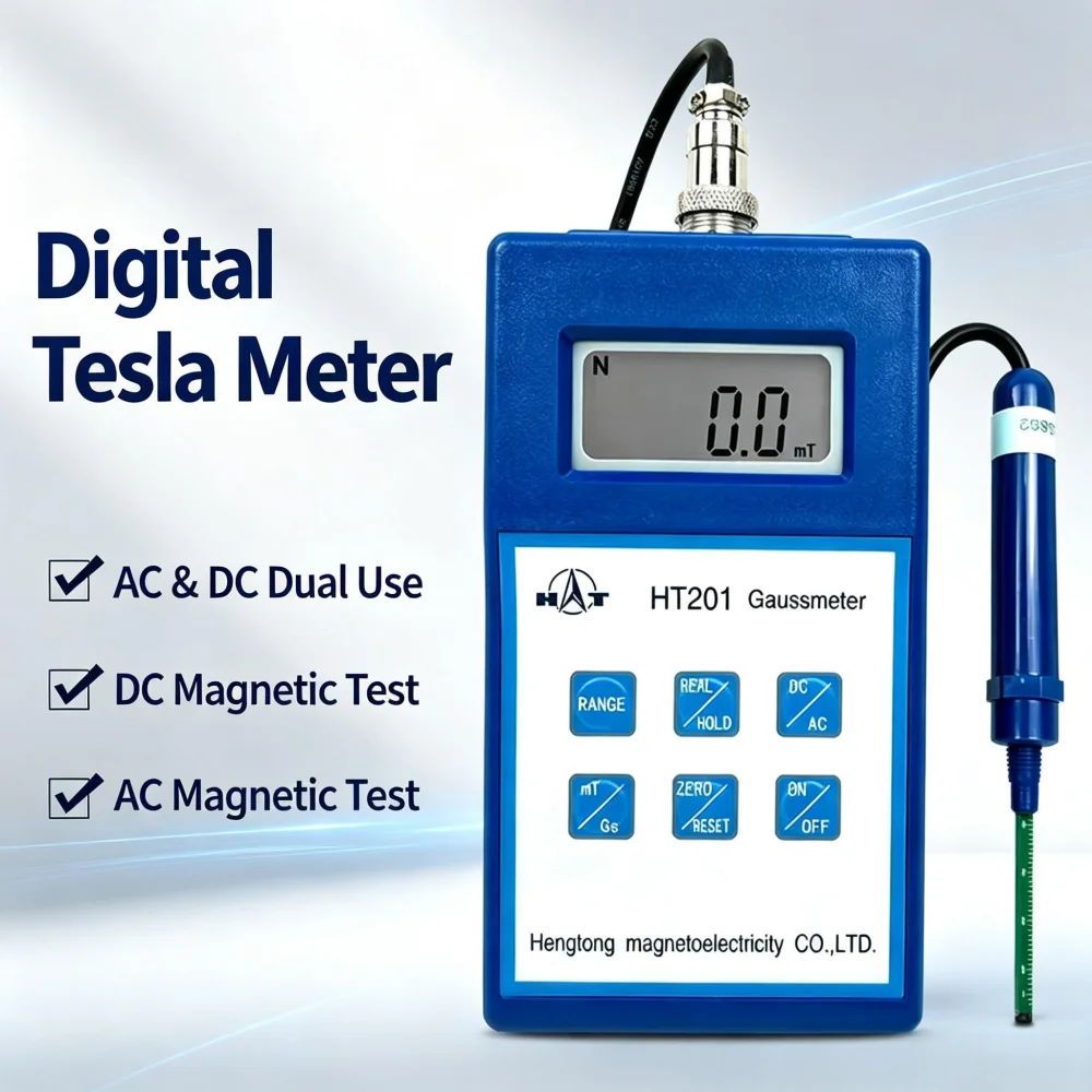 New Released HT201 Digital Magnetic Flux Meter Tesla Gauss AC/DC 2000mT with Power Adapter for Precision Measurement