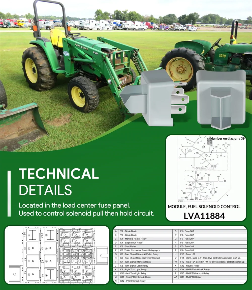 LVA11884 Fuel Solenoid Control Module Relay for John Deere 110TLB, 110, 4210, 4310, 4410, 4510, 4610, 4710 Tractors Lawn Mower