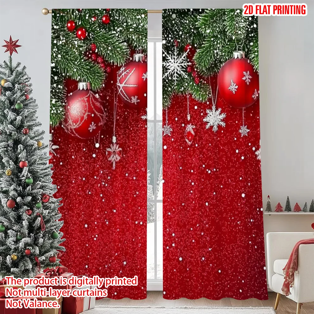 

2pcs 2D flat printing Merry Christmas Popular Curtain Red Christmas 00 Durable 100% Polyester Fabric Without Electricity Party