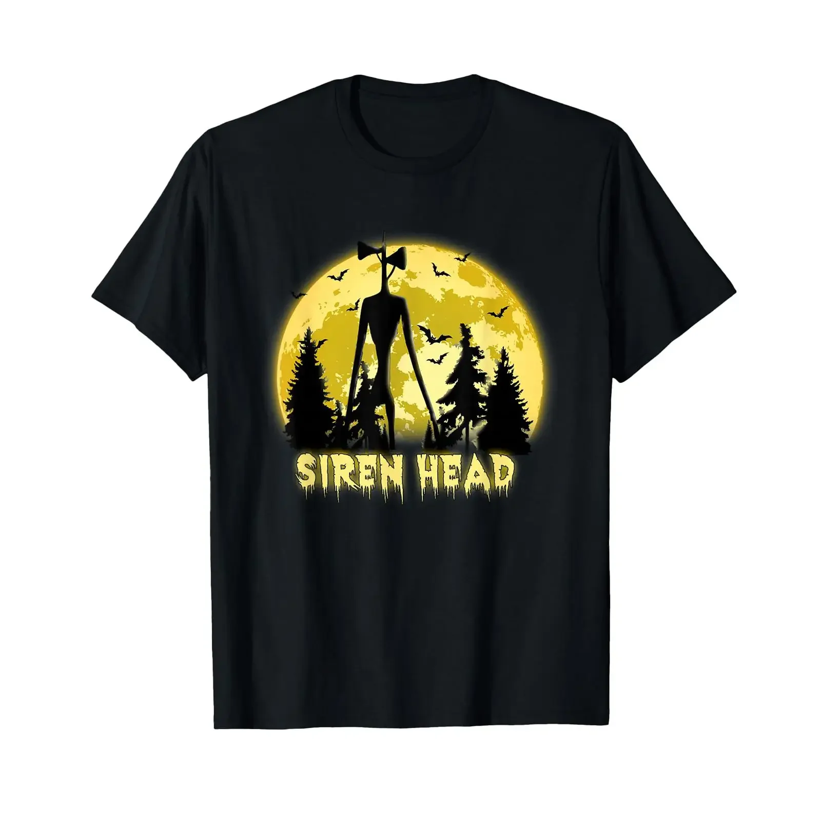 Cryptid Yellow Moon with Bats Siren Head Folklore T Shirt vintage Washed Soft streetwear fashion designer clothes Stretched