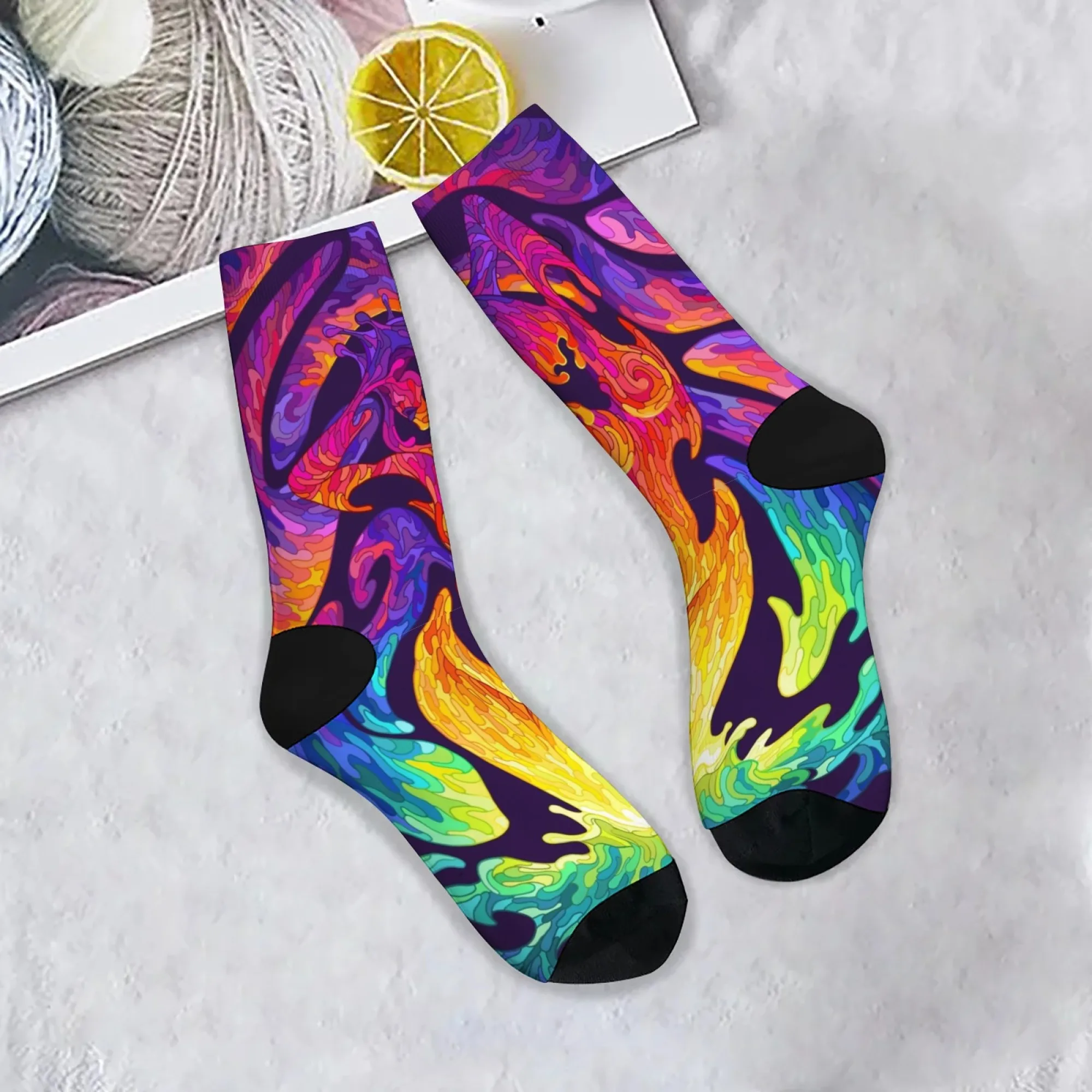 

Носки Psychedelic Fluid Art Crew, носки с ярким цветным градиентным принтом и сюрреалистической фигурой, уникальный подарок для любителей психоделического искусства