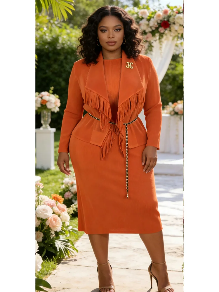 ANLAN Women's High-end Pleated Two Piece Sets Tassel Lapel Jacket with Inner Layer Dress Niche Design New 2026 Clothing 3AN6091