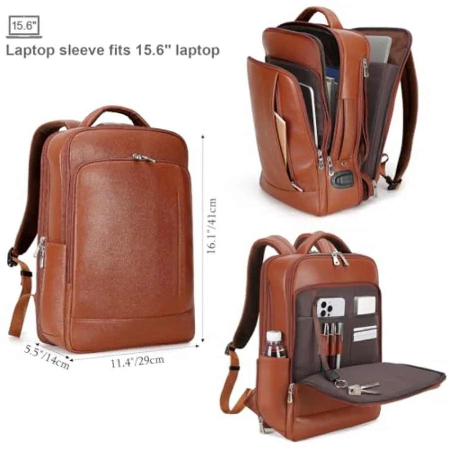 حقيبة ظهر للكمبيوتر المحمول مقاس 15.6 بوصة من الجلد قابلة للتوسيع من TIDING للرجال والنساء حقيبة ظهر للسفر للأعمال حقيبة نهارية كاجوال رفيعة للعمل #2