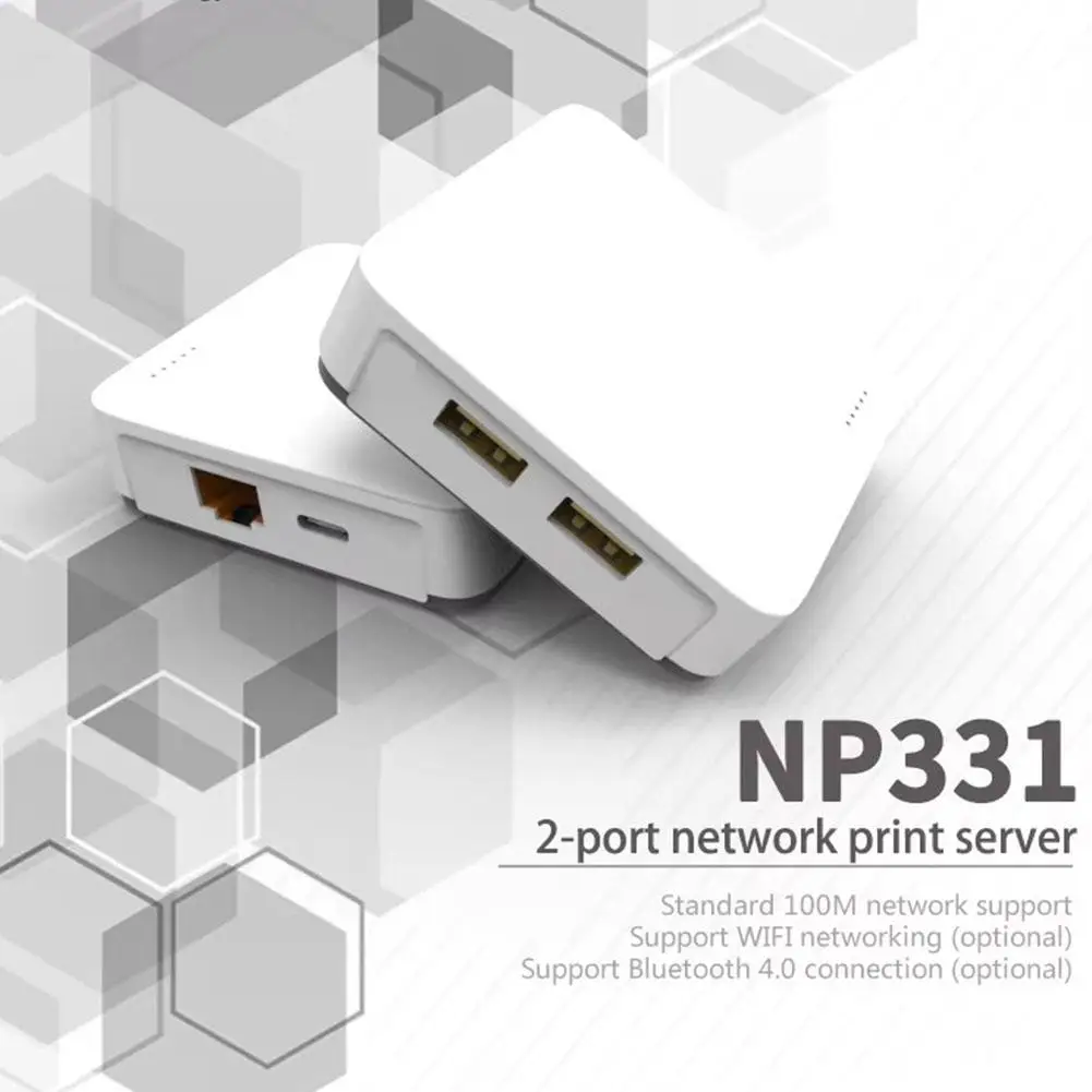 เซิร์ฟเวอร์การพิมพ์แบบใช้สาย NP33เชื่อมต่อเครื่องพิมพ์ USB 3ตัวพร้อมกันรองรับการเชื่อมต่อมาตรฐานเครือข่ายไทม์แชร์ BT4.0 D5E4 100