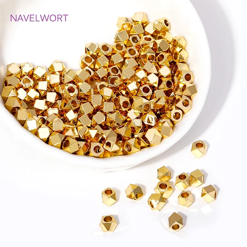 50pcs/Lot Brass 18K Gold Plated Diamond Cut Beads Loose Beads,Supplies For Jewelry,DIY Bracelet Necklace Making Accessories