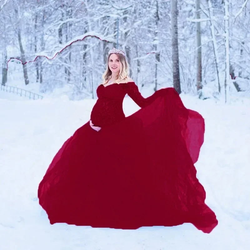 Abito premaman a maniche lunghe abito lungo in pizzo vestiti per donne incinte fotografia abito da gravidanza abiti premaman per servizio fotografico