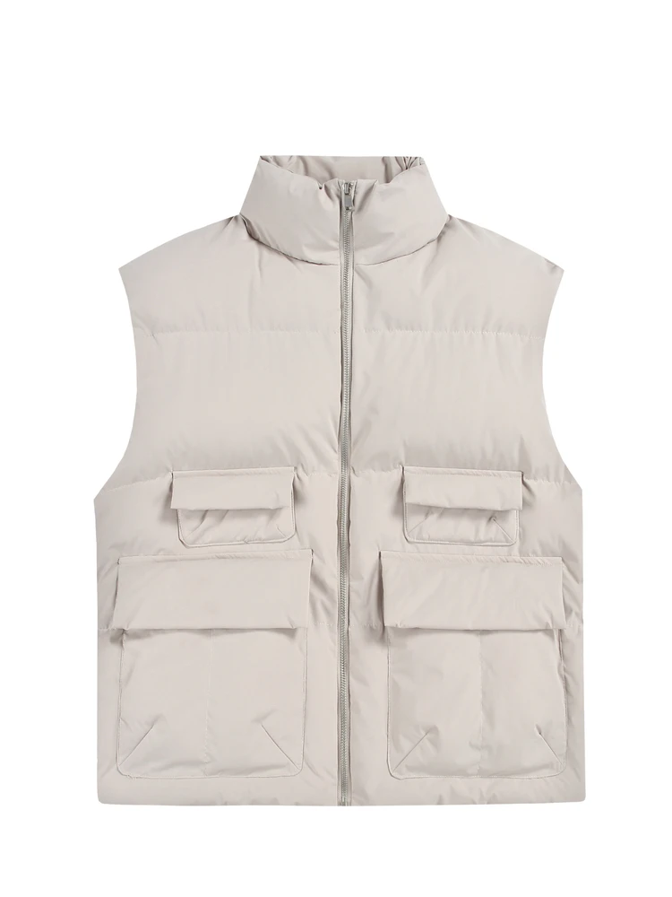 

Loose Fit ex Workwear Vest MAO Multi-ket Stand Collar Svel Jaet Youthful Trendy Top in Various Colors