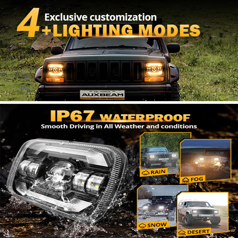 5x7/7x6 Inch 2Pcs/Set Car Led Headlights With DRL Turn Signal Fit For Jeep/Ford/Chevrolet/GMC/Toyota Trucks H6054 H5054 H6054LL